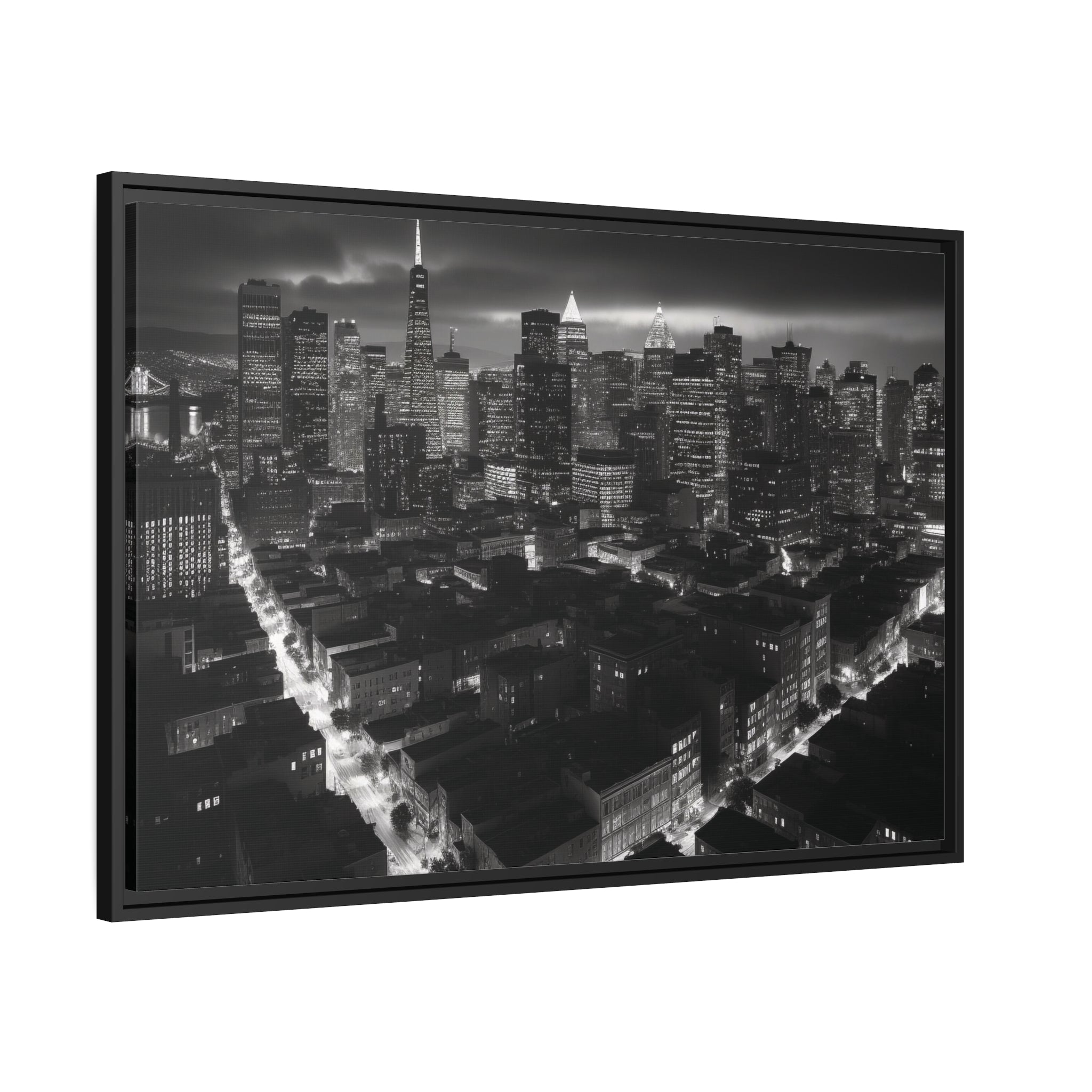 BW City Block Wall Art Matte Canvas, Black Frame