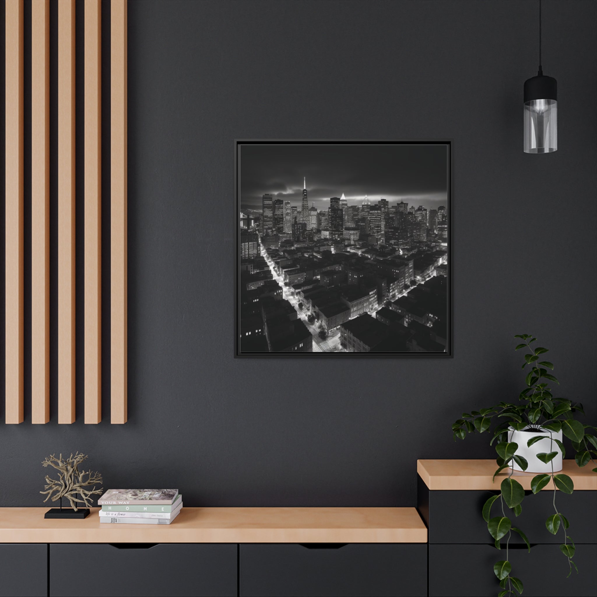 BW City Block Wall Art Matte Canvas, Black Frame