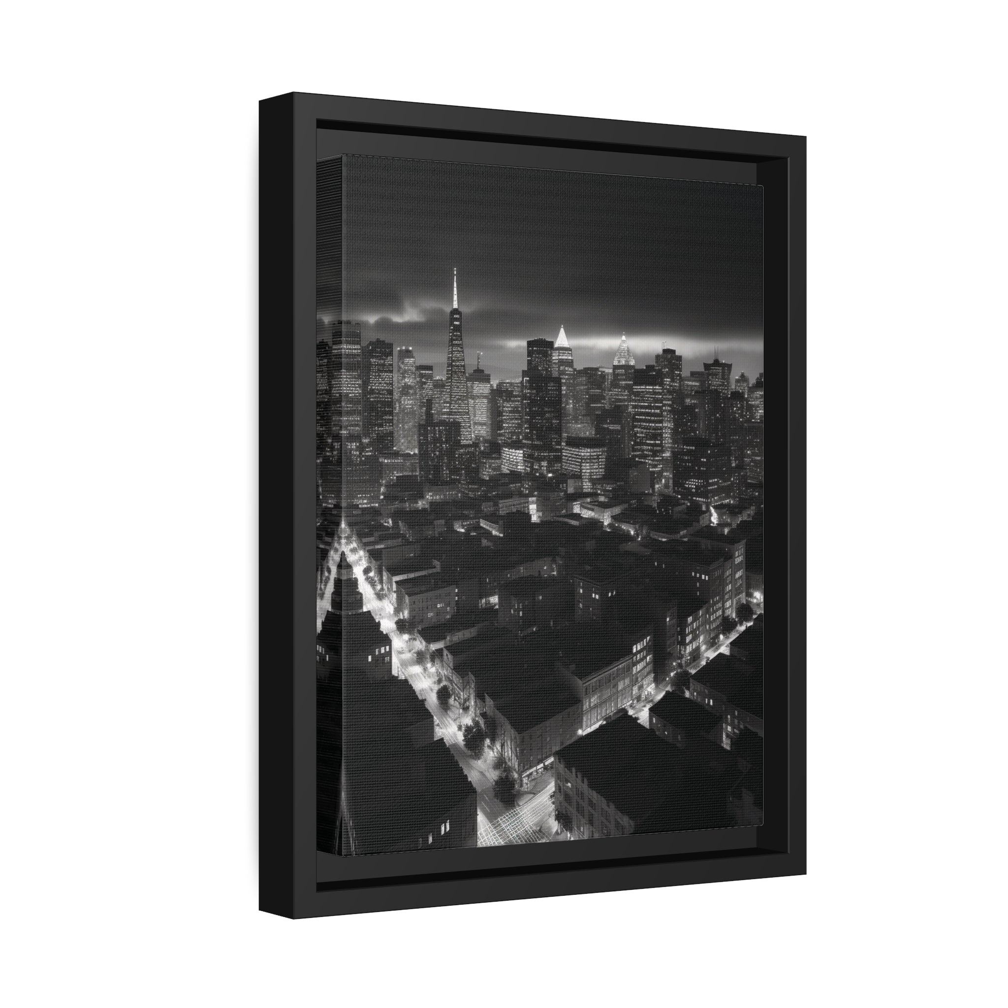 BW City Block Wall Art Matte Canvas, Black Frame