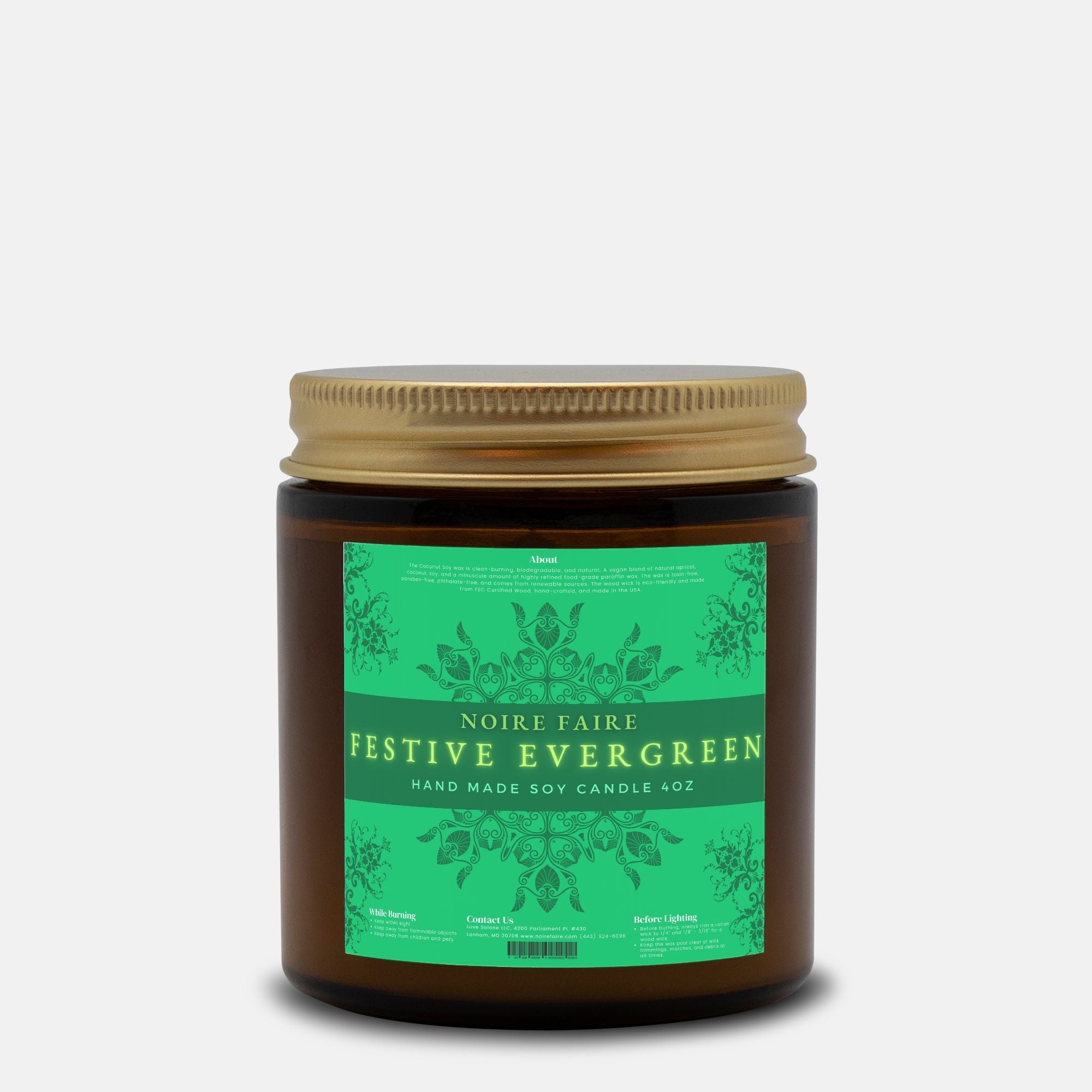 Festive Evergreen Candle Amber Jar 4oz - Noire Faire