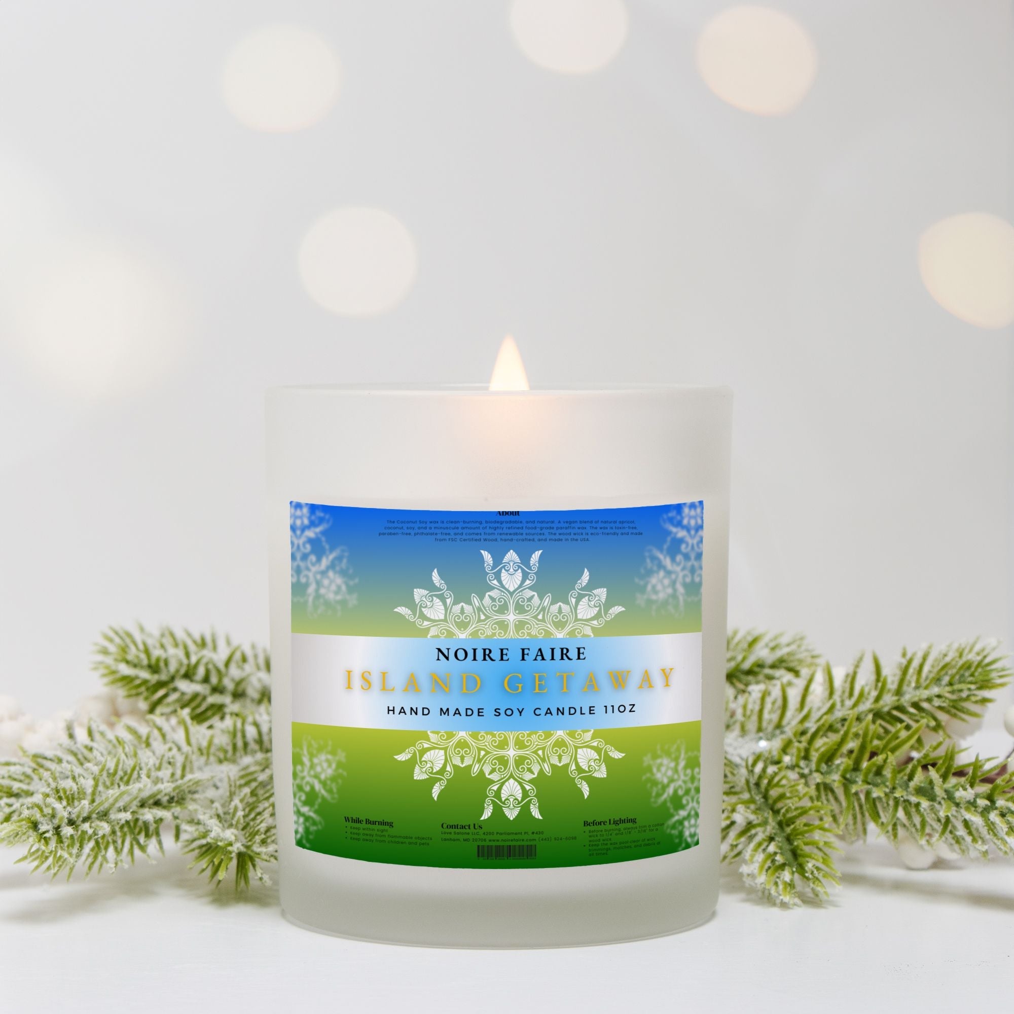 Island Getaway 11oz Frosted Glass Candle by Noire Faire - Noire Faire