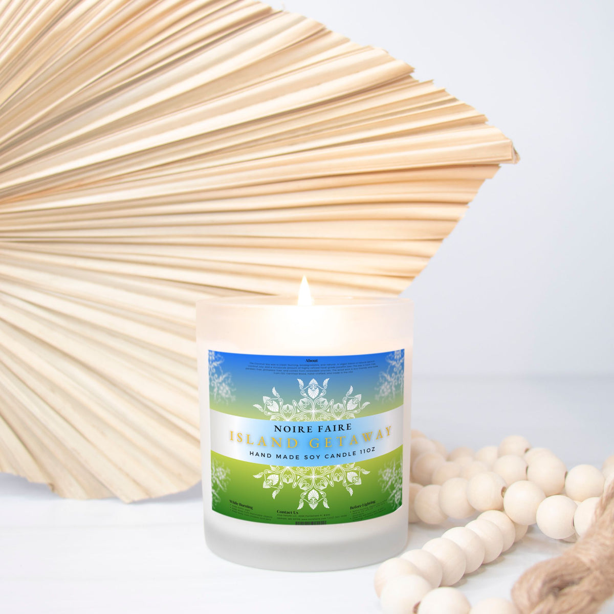 Island Getaway 11oz Frosted Glass Candle by Noire Faire - Noire Faire