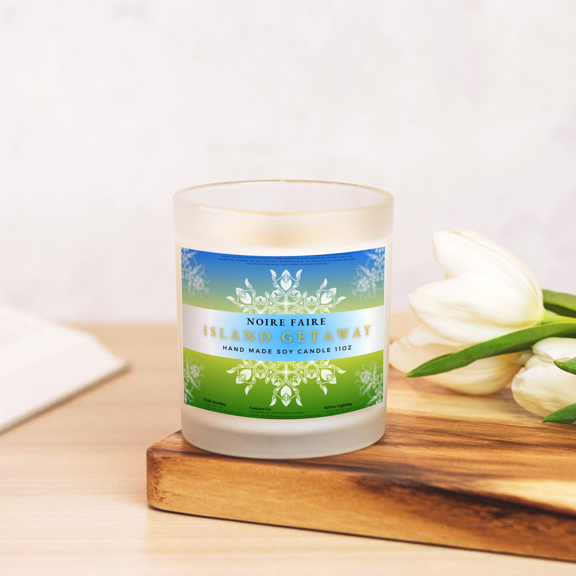 Island Getaway 11oz Frosted Glass Candle by Noire Faire - Noire Faire