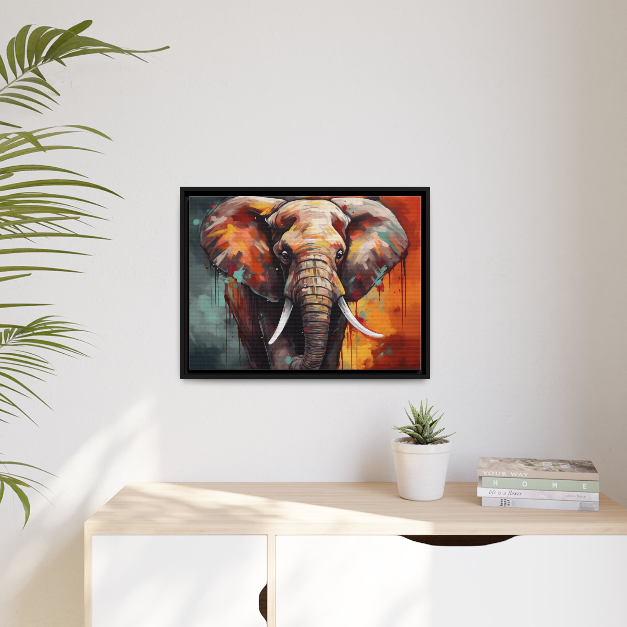 Majestic Elephant Matte Canvas, Black Frame - Noire Faire