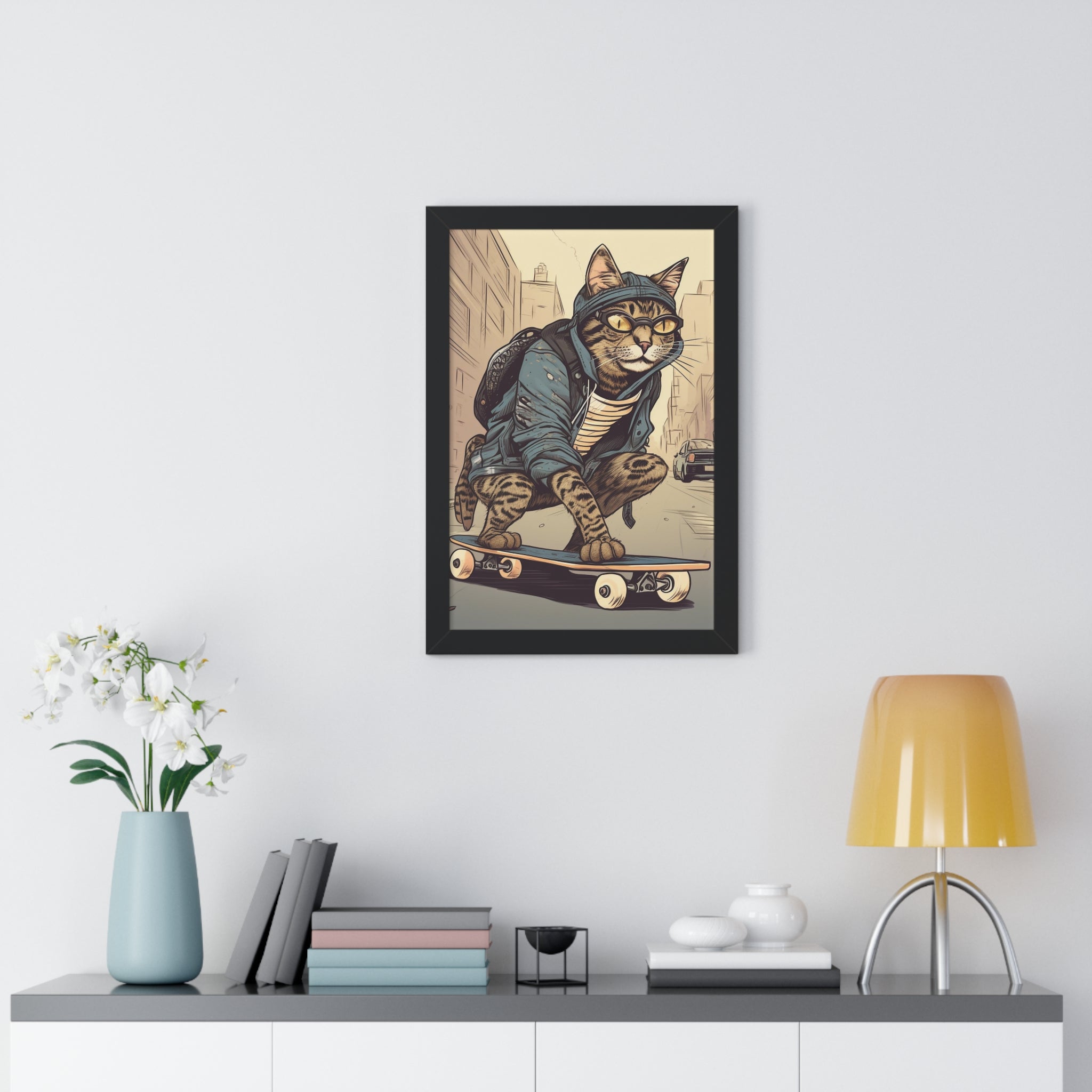 Tabby Board Framed Vertical Poster - Noire Faire