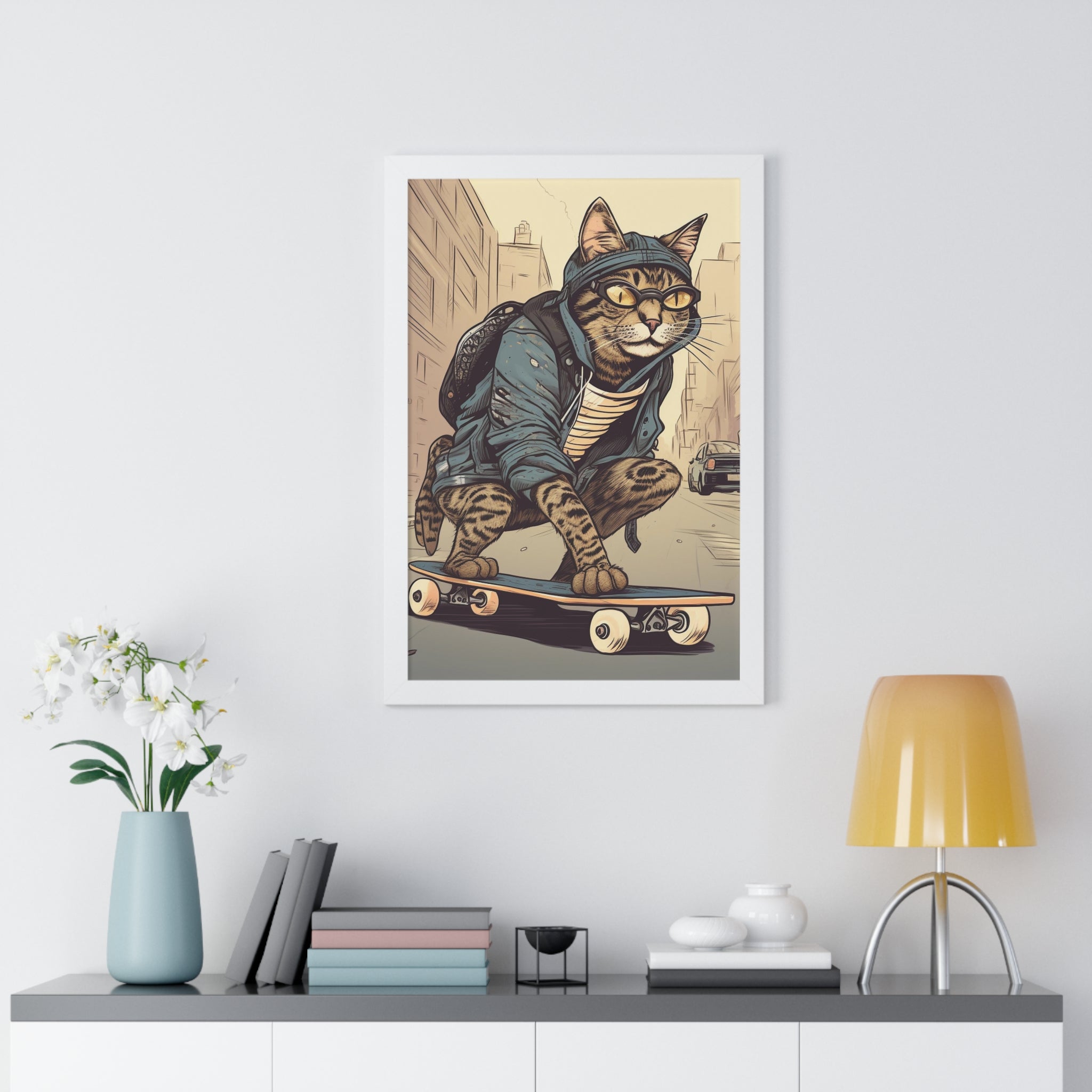 Tabby Board Framed Vertical Poster - Noire Faire