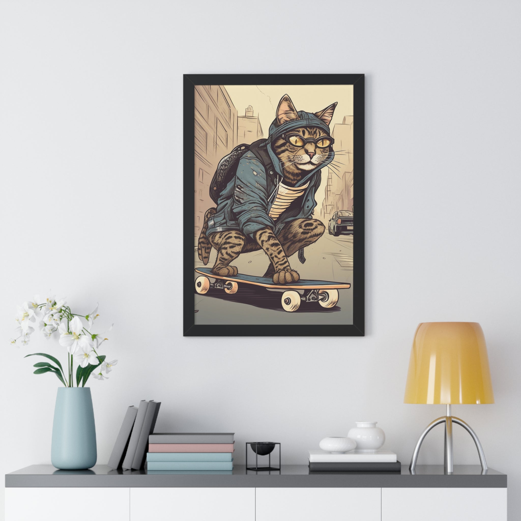 Tabby Board Framed Vertical Poster - Noire Faire