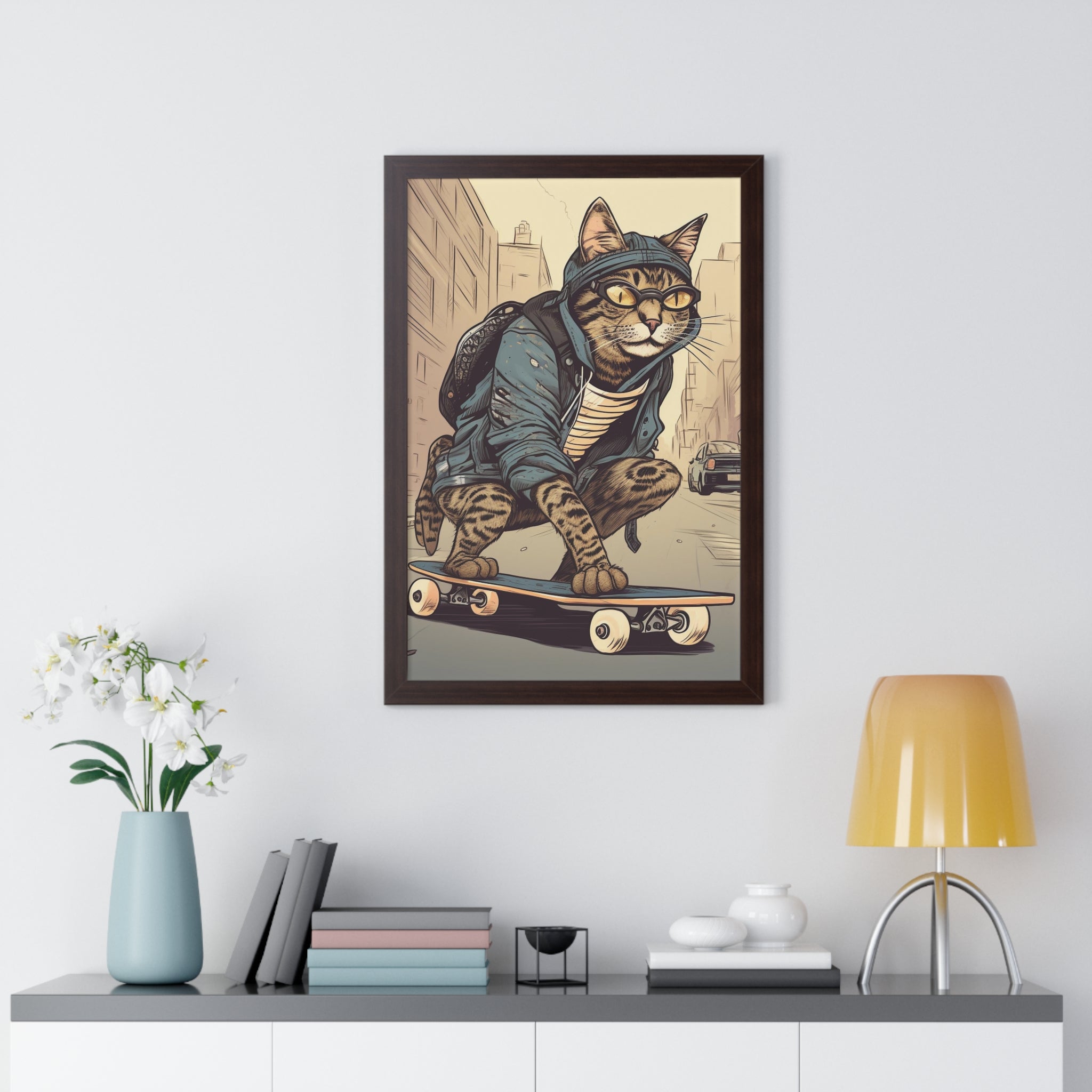 Tabby Board Framed Vertical Poster - Noire Faire