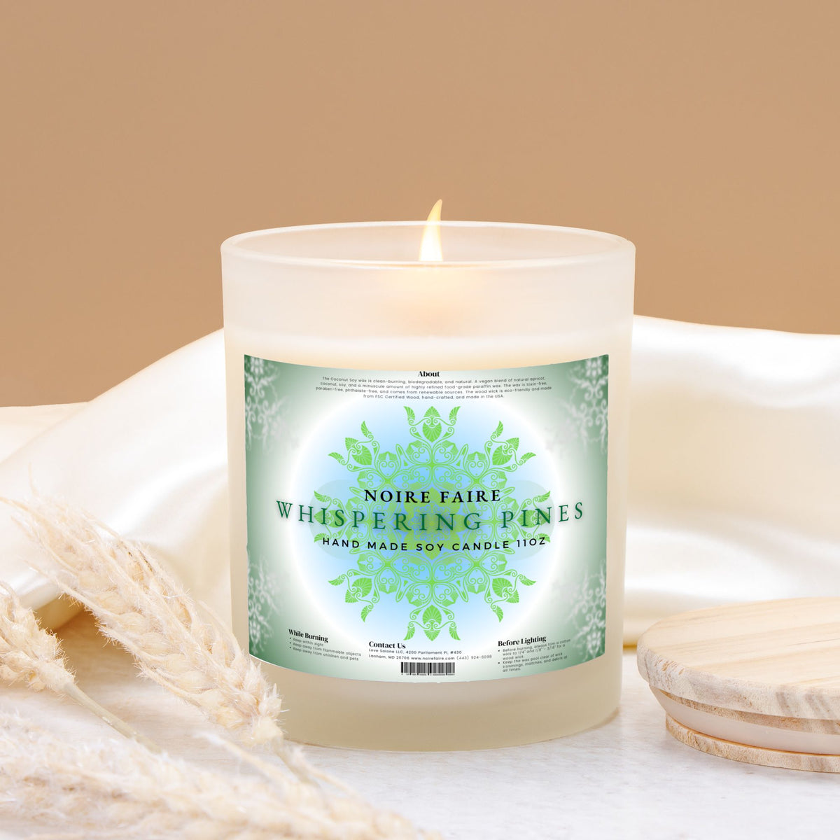 Whispering Pines 11oz Frosted Glass Candle by Noire Faire - Noire Faire